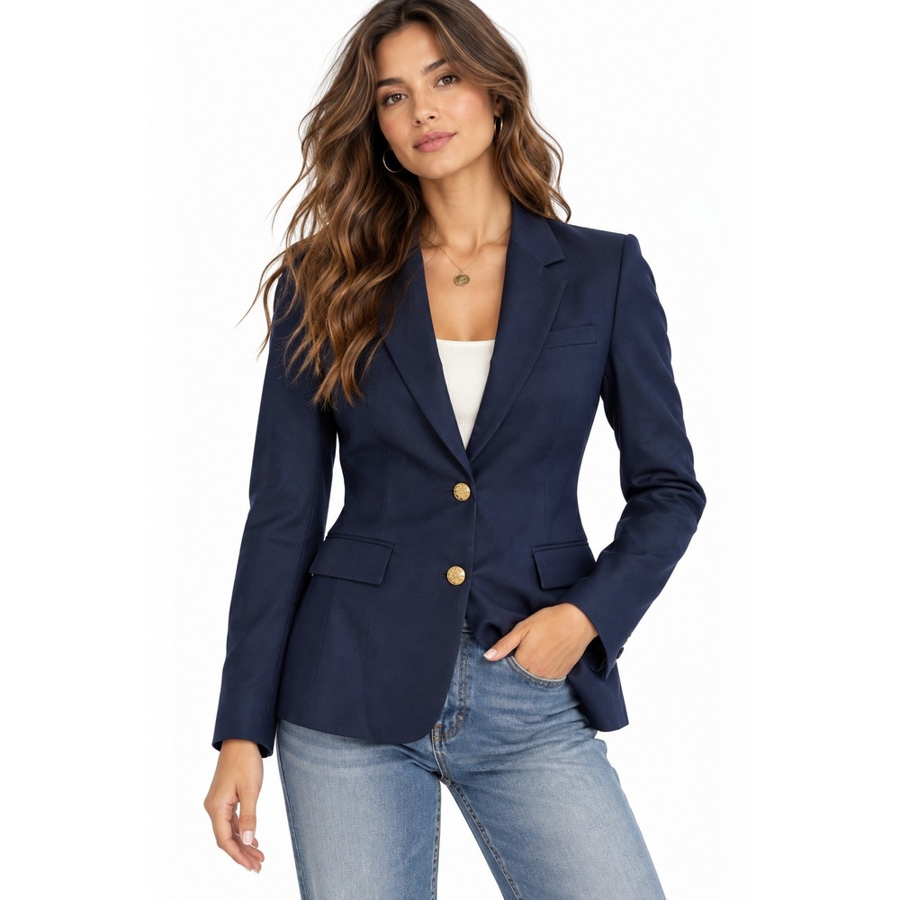 J.Crew Navy Blue Wool Blazer s 6 Gold Crest Buttons Nautical Country Club Preppy